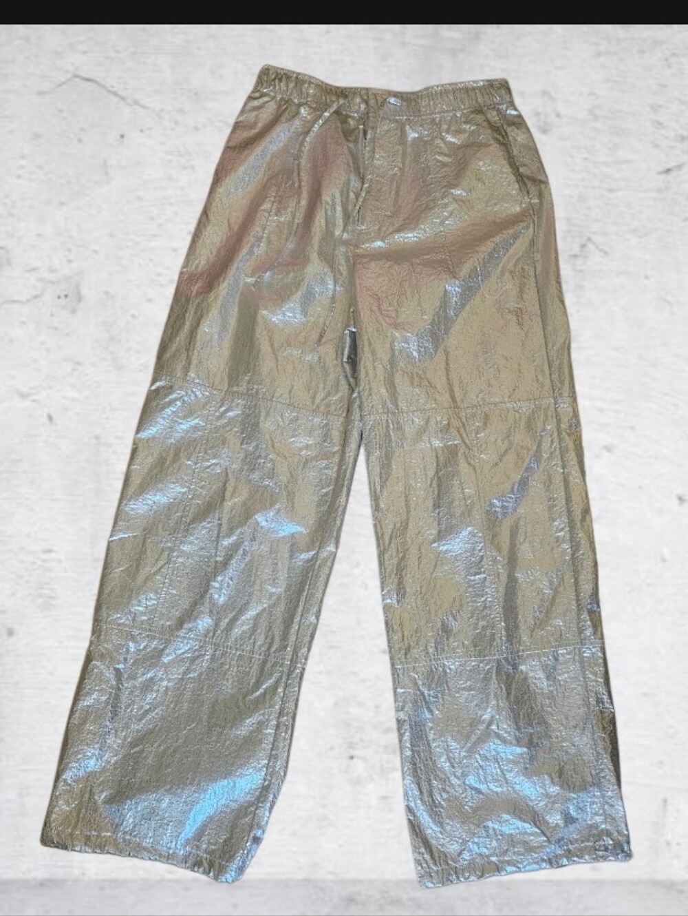 ZARA WOMAN MID RISE METALLIC PARACHUTE TROUSERS PANT SILVER Small - Picture 6 of 9